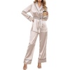 image:imageEkouaer Satin Lounge Sets for Women 2 Pieces Silk Pajamas Set Long Sleeve Top with Pants Outfits with BeltChampagne