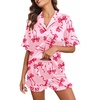 image:imageEkouaer Satin Pajama Set for Women Button Down Silk 2 Piece Pj Sets Ruffle Short Sleeve SleepwearBow