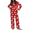 image:imageEkouaer Satin Pajama Set for Women Silky Sleepwear Long Sleeve Top and Pants Button Down Pjs Lounge SetRed Christmas
