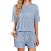 image:imageEkouaer Short Sleeve Pajamas Set Ribbed Knit Lounge Sets for Women Pjs Shorts Set Two Piece Shorts Outfits SetLight Blue