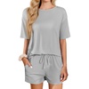 image:imageEkouaer Short Sleeve Pajamas Set Ribbed Knit Lounge Sets for Women Pjs Shorts Set Two Piece Shorts Outfits SetLight Gray