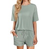 image:imageEkouaer Short Sleeve Pajamas Set Ribbed Knit Lounge Sets for Women Pjs Shorts Set Two Piece Shorts Outfits SetLight Green