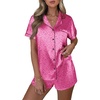 image:imageEkouaer Silk Pajamas Set for Women Button Down 2 Piece Stain Pjs Shorts Set Soft Sleepwear Short Sleeve Loungewear SXXLHot Pink Leopard