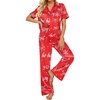 image:imageEkouaer Silk Pajamas for Womens Set 2 Piece Satin Pjs Soft Button Down Sleepwear Wide Leg Long Pants with PocketsRedchristmas