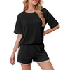 image:imageEkouaer Soft Pajamas set for Women Loose Lounge Set Crew Neck TShirts Top and Sport Shorts Tracksuit with PocketsBlack