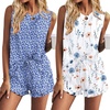 image:imageEkouaer Women Lightweight Summer Pajama Soft Pj Set Sleepwear Tank Top Shorts with Pocket Loungewear Set SXXLBlue and White Floral