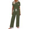 image:imageEkouaer Women Lounge Pajamas Sets Ribbed Knit PJ Short Sleeve and Long Pajama Pant Soft 2 Piece Sleepwear Loungwear SetArmy Green
