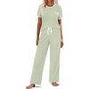 image:imageEkouaer Women Lounge Pajamas Sets Ribbed Knit PJ Short Sleeve and Long Pajama Pant Soft 2 Piece Sleepwear Loungwear SetLight Green