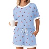 image:imageEkouaer Women Ribbed Knit Pajama Sets 2 Piece Short Sleeve Top and Shorts Soft Pjs Sleepwear with Pockets Lounge Sets SXXLCherryblue