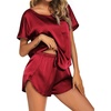 image:imageEkouaer Women Satin Pajama Set Short Sleeve Lightweight Silk Pajama Set 2 Piece Lounge Sets with ShortsWine Red