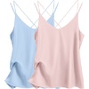 image:imageEkouaer Womens 2Pack Silk Satin Camisole Tank Top V Neck Sexy Cross Back Spaghetti Strap Cami Sleeveless Lounge Tops SXXLPink Stripeblue Stripe