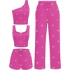 image:imageEkouaer Womens 4 Piece Lounge Sets Ribbed Knit Crop Tank Top and Shorts Pants Casual OutfitsPink Bow