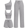 image:imageEkouaer Womens 4 Piece Lounge Sets Ribbed Knit Crop Tank Top and Shorts Pants Casual OutfitsQuiet Gray