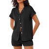 image:imageEkouaer Womens Button Down Pajamas Set 2 Piece Sleepwear Short Sleeve Pjs Soft Stripe Lounge SetsBlack