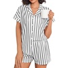 image:imageEkouaer Womens Button Down Pajamas Set 2 Piece Sleepwear Short Sleeve Pjs Soft Stripe Lounge SetsBlack White Stripe