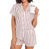 image:imageEkouaer Womens Button Down Pajamas Set 2 Piece Sleepwear Short Sleeve Pjs Soft Stripe Lounge SetsRed White Stripe