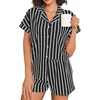image:imageEkouaer Womens Button Down Pajamas Set 2 Piece Sleepwear Short Sleeve Pjs Soft Stripe Lounge SetsWhite Black Stripe