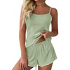 image:imageEkouaer Womens Cami Pajama Sets 2 Piece Ribbed Knit PJs Soft Lingerie Sleeveless Tank Top and Shorts Camisole Lounge SetLight Green