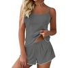 image:imageEkouaer Womens Cami Pajama Sets 2 Piece Ribbed Knit PJs Soft Lingerie Sleeveless Tank Top and Shorts Camisole Lounge SetLight Grey