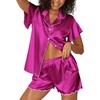 image:imageEkouaer Womens Classic Button Down Ruffle Sleeves Short Satin Silk Pajama SetRose