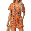 image:imageEkouaer Womens Hawaiian 2 Piece Outfit Short Sleeve Button Down Shirt and Shorts Tracksuit Lounge SetTropical Orange