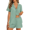 image:imageEkouaer Womens Pajama Sets 2 Piece Cotton Pjs Button Down Sleepwear Short Sleeve Lounge Set with PocketsLight Green