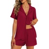 image:imageEkouaer Womens Pajama Sets 2 Piece Cotton Pjs Button Down Sleepwear Short Sleeve Lounge Set with PocketsWine Red