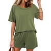 image:imageEkouaer Womens Pajama Sets 2 Piece Short Sleeve Lounge Sets Soft Crew Neck Top and Shorts Sleepwear 2026Army Green