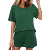image:imageEkouaer Womens Pajama Sets 2 Piece Short Sleeve Lounge Sets Soft Crew Neck Top and Shorts Sleepwear 2026Bright Green