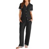image:imageEkouaer Womens Pajama Sets Short Sleeve Button Up Pjs Chic Contrast Trim Long Pants with PocketsSoft Loungewear Set SXXLBlack