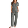 image:imageEkouaer Womens Pajama Sets Short Sleeve Button Up Pjs Chic Contrast Trim Long Pants with PocketsSoft Loungewear Set SXXLDark Grey