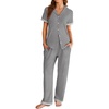 image:imageEkouaer Womens Pajama Sets Short Sleeve Button Up Pjs Chic Contrast Trim Long Pants with PocketsSoft Loungewear Set SXXLLight Gray