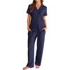 image:imageEkouaer Womens Pajama Sets Short Sleeve Button Up Pjs Chic Contrast Trim Long Pants with PocketsSoft Loungewear Set SXXLNavy Blue
