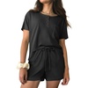 image:imageEkouaer Womens Pajama Sets Short Sleeve Ribbed Knit Pjs Soft Summer Sleepwear 2 Piece Lounge SetsBlack
