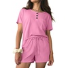 image:imageEkouaer Womens Pajama Sets Short Sleeve Ribbed Knit Pjs Soft Summer Sleepwear 2 Piece Lounge SetsHot Pink