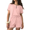 image:imageEkouaer Womens Pajama Sets Short Sleeve Ribbed Knit Pjs Soft Summer Sleepwear 2 Piece Lounge SetsLight Pink