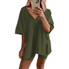 image:imageEkouaer Womens Pajamas 2 Piece Lounge Sets Oversized V Neck TShirts Tops Biker Shorts Set Workout Reversible Tracksuit SXXLArmy Green