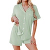 image:imageEkouaer Womens Pajamas 2 Piece Ribbed Knit Pjs Button Down Sleepwear Set Summer Casual Loungewear Lounge SetsLight Green