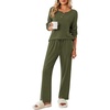 image:imageEkouaer Womens Pajamas Set 2 Piece Lounge Sets Ribbed Knit Button Down Pjs Set Fleece Long Sleeve SleepwearSage Green