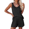 image:imageEkouaer Womens Pajamas Set Ribbed Knit Soft Pj Sets Tank Top and Shorts Sleepwear Loungewear Ruffle Hem NightwearBlack