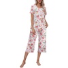 image:imageEkouaer Womens Pajamas Set Short Sleeve Top With Capri Pants Pjs Lounge amp Sleepwear Set SXXLWhiteRed Flower