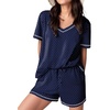 image:imageEkouaer Womens Pajamas Sets Soft 95 Cotton Pjs Short Sleeve Lounge Sets Casual Two Piece Pjs With PocketsBlue Point