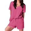 image:imageEkouaer Womens Pajamas Sets Soft 95 Cotton Pjs Short Sleeve Lounge Sets Casual Two Piece Pjs With PocketsHot Pink