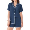 image:imageEkouaer Womens Ribbed Button Down Pajamas Sets 2 Piece Short Sleeve Shorts Pjs Knit Lounge SetsDeep Blue