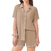 image:imageEkouaer Womens Ribbed Button Down Pajamas Sets 2 Piece Short Sleeve Shorts Pjs Knit Lounge SetsKhakiWhite