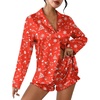 image:imageEkouaer Womens Satin Pajama Sets Long Sleeve Top and Shorts Lounge Set Button Down SleepwearChristmas Red
