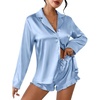 image:imageEkouaer Womens Satin Pajama Sets Long Sleeve Top and Shorts Lounge Set Button Down SleepwearClear Blue