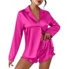 image:imageEkouaer Womens Satin Pajama Sets Long Sleeve Top and Shorts Lounge Set Button Down SleepwearHot Pink