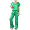 image:imageEkouaer Womens Satin Silky Pajama Set 2 Piece Short Sleeve Shirt with Long Pants Pjs Sets Soft PJ Loungewear SXXLGreen