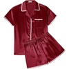 image:imageEkouaer Womens Silk Pajama Sets 2 Piece Satin Pj Set Button Down Shirt and Shorts Lounge Sets Classic with PocketsRed
